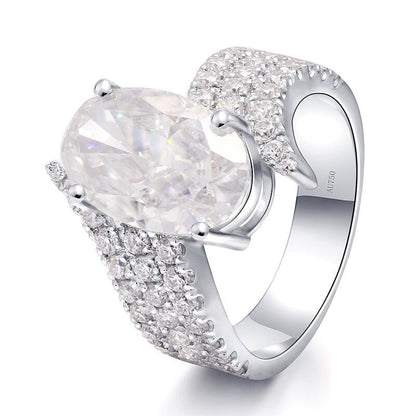 Oval Moissanite Side-Stone Engagement Ring, 6 ct