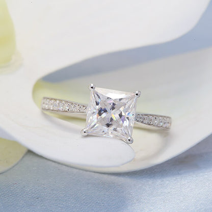 Princess-Cut Moissanite Side-Stone Engagement Ring, 2 ct — view 2