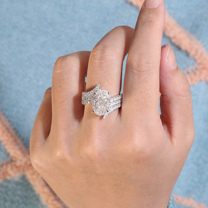 Oval Moissanite Side-Stone Engagement Ring, 6 ct — view 5