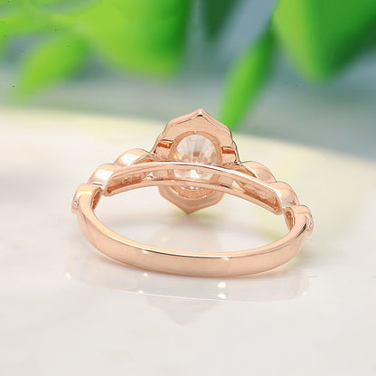 Oval Moissanite Halo Engagement Ring with Pavé Band, 1 ct — view 3