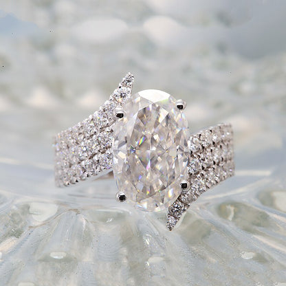 Oval Moissanite Side-Stone Engagement Ring, 6 ct — view 2