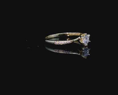 Round Moissanite Ring with Irregular Pavé Band, 0.3 ct