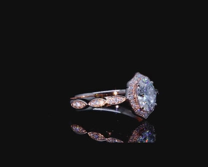 Oval Moissanite Halo Engagement Ring with Pavé Band, 1 ct