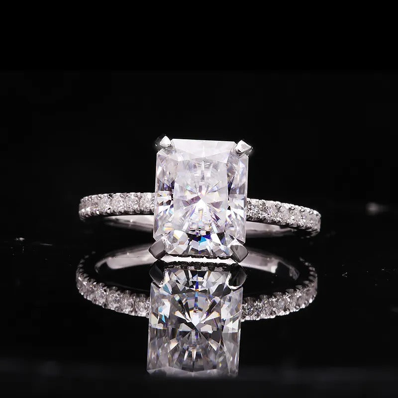 D Color Moissanite Ring 4.0 carat 8X10mm Radaint Cut engagement ring