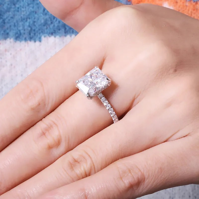 D Color Moissanite Ring 4.0 carat 8X10mm Radaint Cut engagement ring