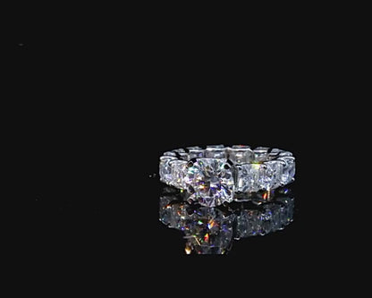 Round Moissanite Engagement Ring with Asscher Side Stones, 3 ct
