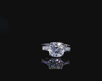 Asscher-Cut Moissanite Engagement Ring with Baguettes, 2 ct