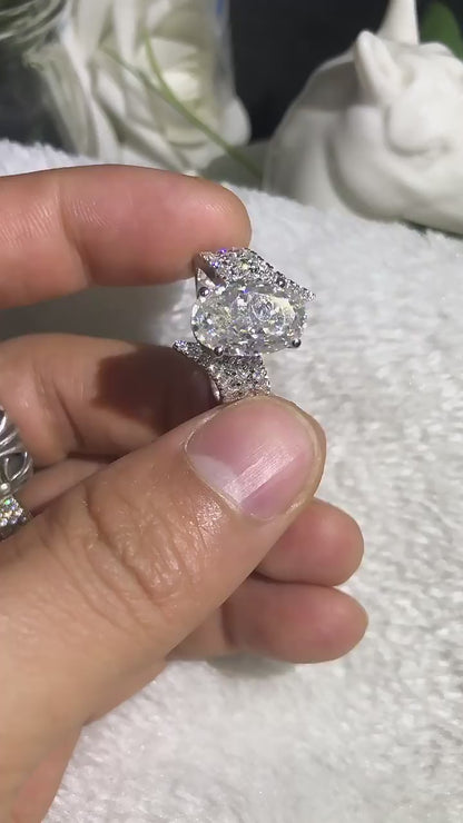 Oval Moissanite Side-Stone Engagement Ring, 6 ct