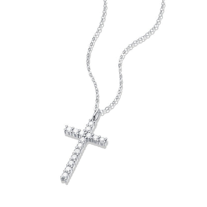 Moissanite Cross Pendant Necklace in Sterling Silver — view 2
